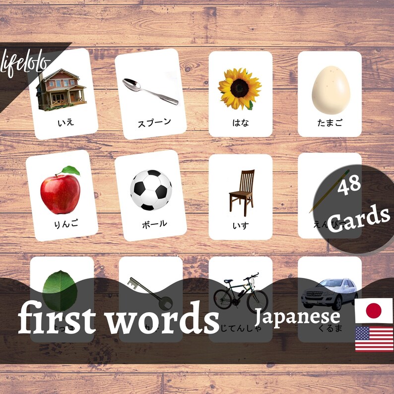First Words JAPANESE Version - English Bilingual Cards | 48 Japanese ...