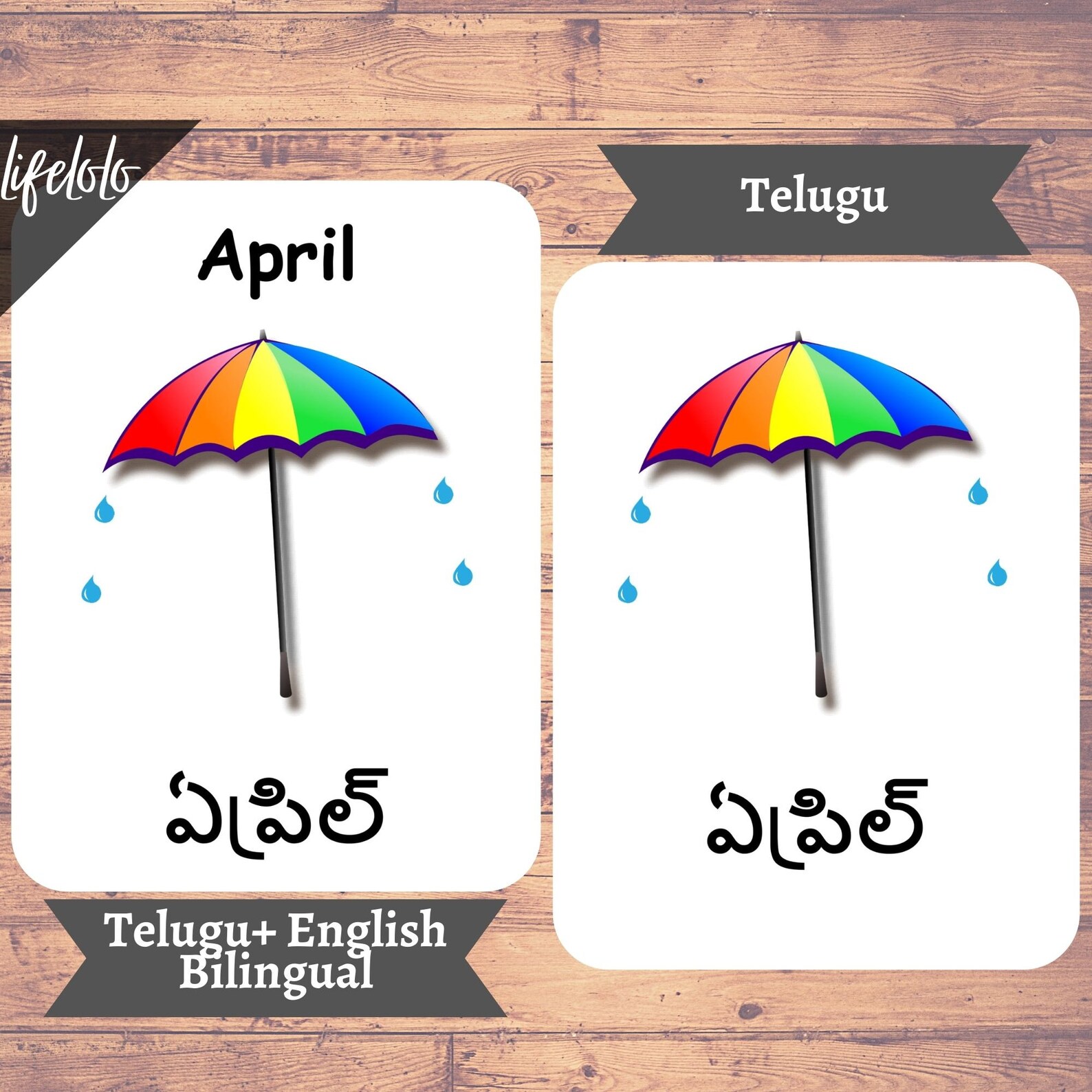 Months of the Year TELUGU Flash Cards, 12 Bilingual Cards, Montessori ...