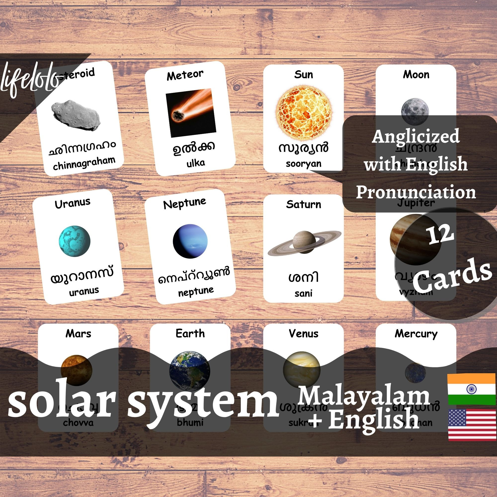 Solar System MALAYALAM Flash Cards Montessori cards Etsy