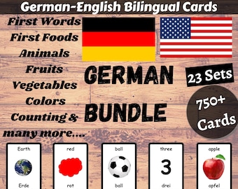 GERMAN Flash Cards BUNDLE - German English Bilingual Cards | German Bundle | Homeschooling | Educational Material - Download Printable