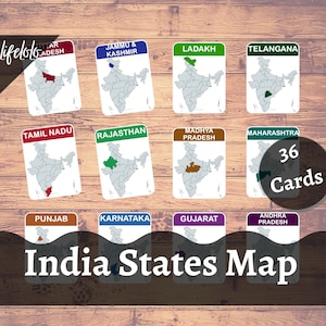 Indien Karte, 36 Flash Karten, Staaten von Indien, Karte von Indien mit Staaten, Montessori Karten, Vorschule, Montessori Printable, digitaler Download