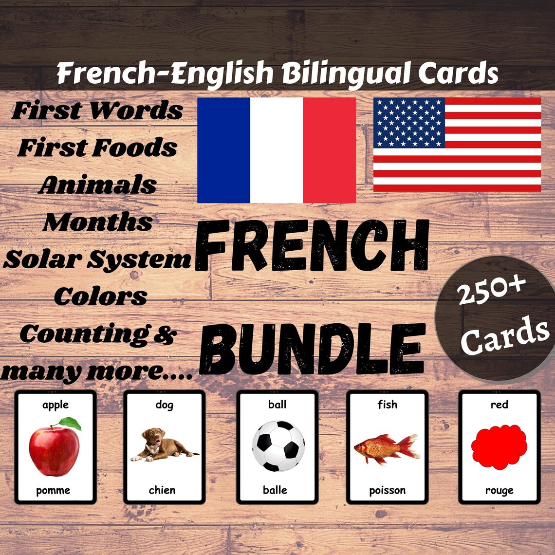 FRENCH Flash Cards BUNDLE French English Bilingual Cards Etsy