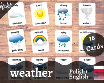 Weather Cards in POLISH | Polish Flash Cards | English Bilingual Cards | Montessori Material | Flash Cards Toys - Printable Download