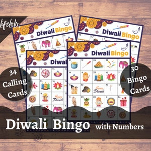 Diwali Bingo, Bingospiel für Kinder, Diwali Partyspiele, Desi Indian Holiday Party, Deepavali Bingo Instant Download, druckbare BINGO Karten