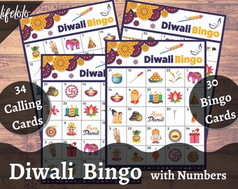 Diwali Bingo, Bingo game for kids, Diwali party games,  Desi Indian Holiday Party, Deepavali Bingo Instant Download, Printable BINGO Cards