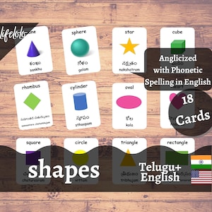 Shapes TELUGU Flash Cards | English Bilingual Cards | Geometric Shapes | Shapes Flash cards | Telugu Flash Cards - Printable Download