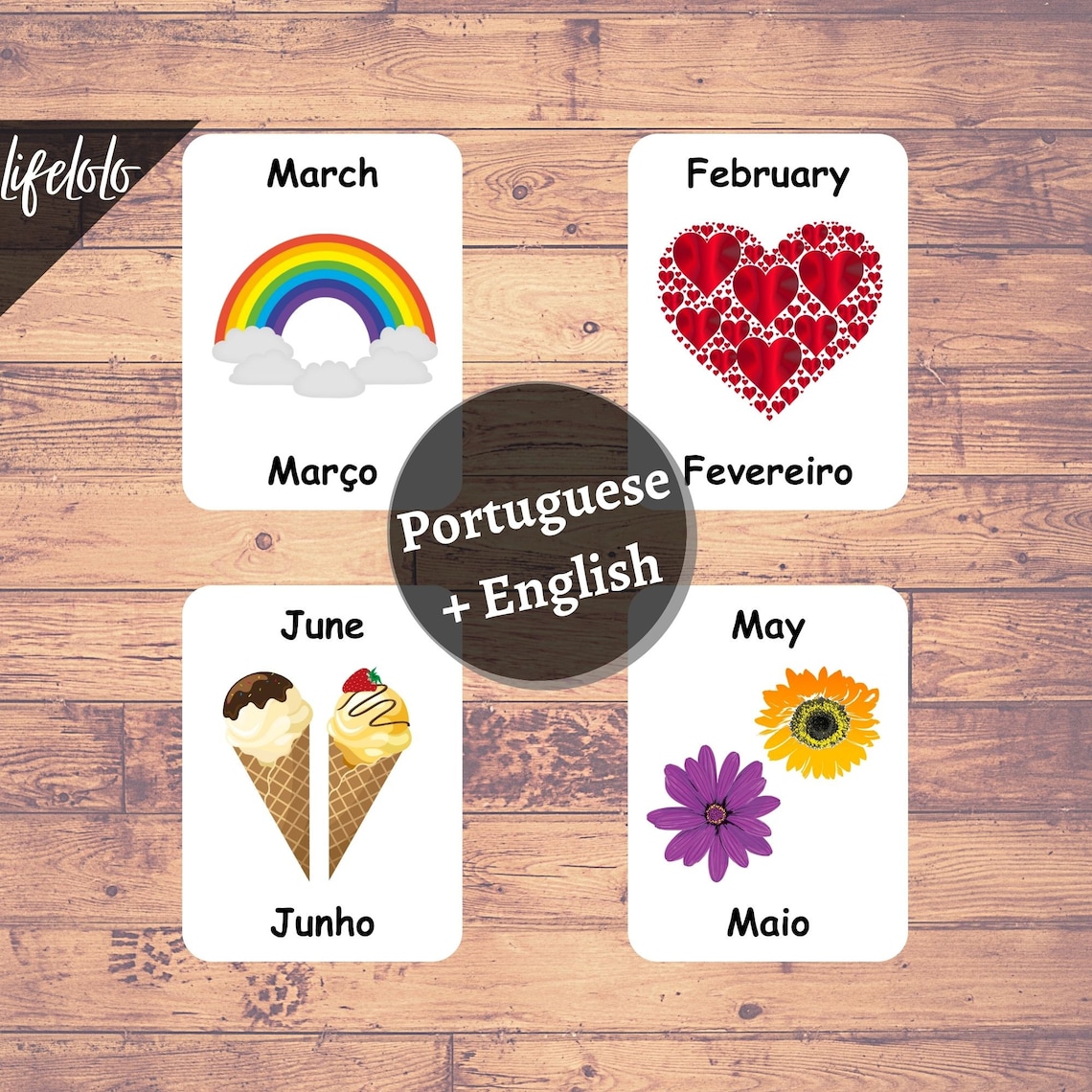 Months of the Year PORTUGUESE Flash Cards 12 Bilingual Cards Etsy