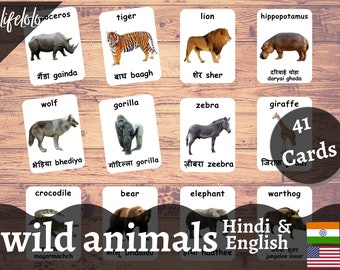 Wild Animals HINDI Version English Bilingual Cards 41 - Etsy