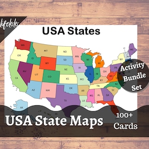 USA Karte, Flash Karten, 50 Staaten Montessori Karten, 3-teilige Karte, Kinder zum ausdrucken, Montessori Material, US Karte, Montessori Printable