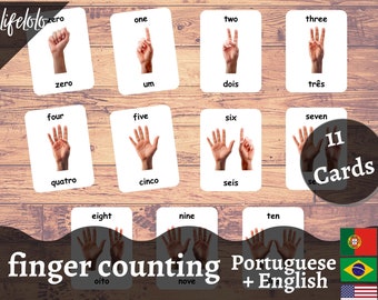 Conteo portugués / 11 Tarjetas didácticas de conteo / Aprende portugués / Juegos para niños pequeños / Conteo Montessori / Juegos de matemáticas / Tarjetas de conteo