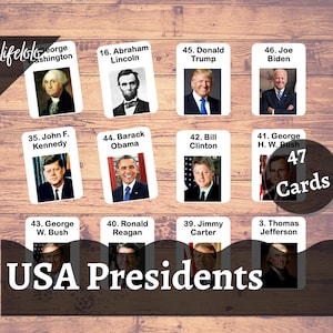 Presidentes de los Estados Unidos en ORDEN, 47 tarjetas didácticas de presidentes, historia de los Estados Unidos, presidentes de los Estados Unidos, tarjetas didácticas, tarjetas imprimibles