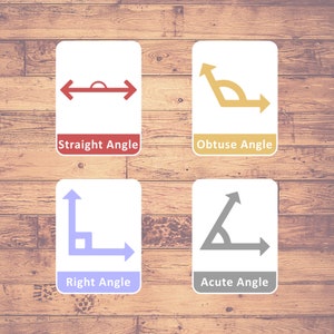 Types of Angles - Flash Cards | 6 Montessori Cards | Homeschooling | Three-Part Cards | Flashcards Printable - Digital Download
