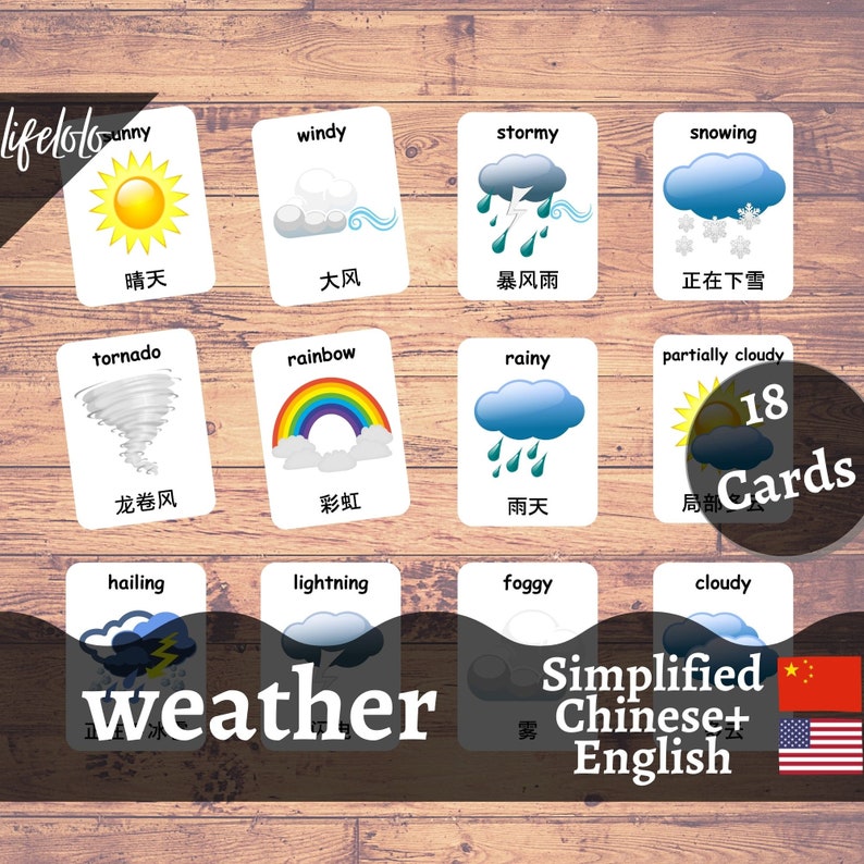 Weather Cards in Simplified CHINESE English Bilingual Cards ...