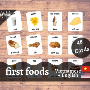 First Foods - VIETNAMESISCH, 48 vietnamesische Flash-Karten, englische zweisprachige Karten, 3-teilige Karten, druckbare Karten, Homeschool, Babyspielzeug lernen