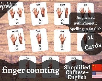 CHINESE (Simplified) Numbers, Counting Flashcards, Learn Chinese, Montessori Counting, Math Games, Counting Cards, Finger Counting