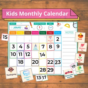 Kids Monthly Calendar, Homeschool Calendar, Activity Chart, Calendar Printable, Monthly Planner Printable, Kids Calendar, Perpetual calendar