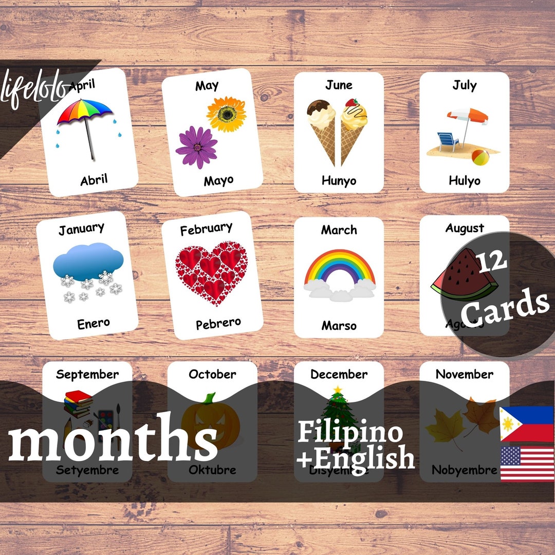 Months of the Year FILIPINO Flash Cards 12 Bilingual Cards Etsy Canada