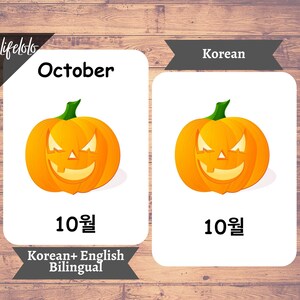 Months of the Year KOREAN Flash Cards, 12 Bilingual Cards, Montessori ...