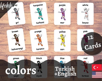 Colors TURKISH Version | English Bilingual Cards | Flash Cards | Homeschooling | Montessori | Three-Part Cards - Instant Printable