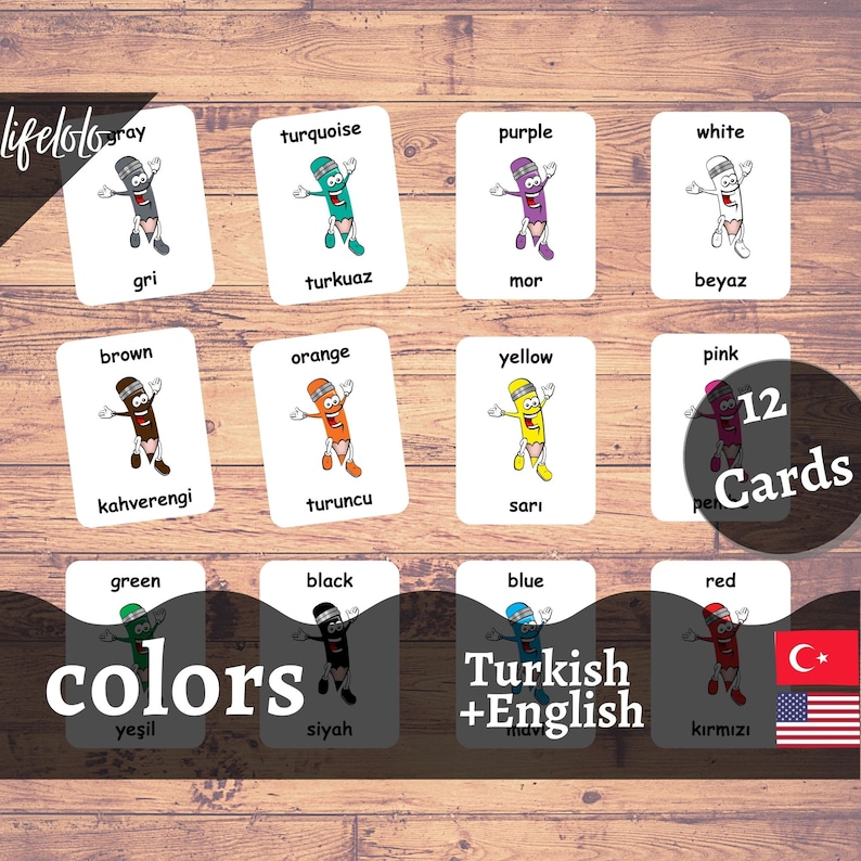 Colors TURKISH Version | English Bilingual Cards | Flash Cards ...