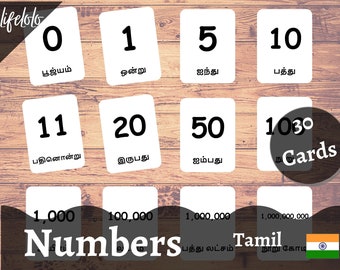 TAMIL Numbers in Words Counting Flashcards Learn Tamil -  Sweden