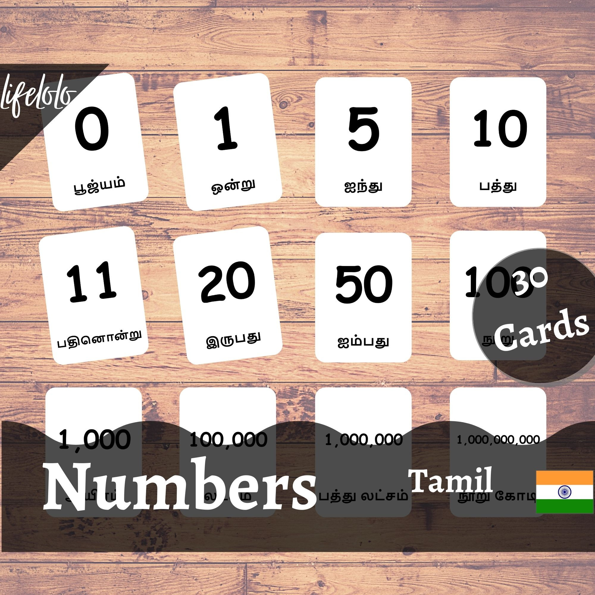 TAMIL Numbers in Words Counting Flashcards Learn Tamil -  Sweden