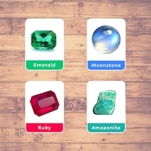 Gemstones (36 Cards) - Flashcards | Montessori | Homeschooling | Educational | Three-Part Cards - Digital Download