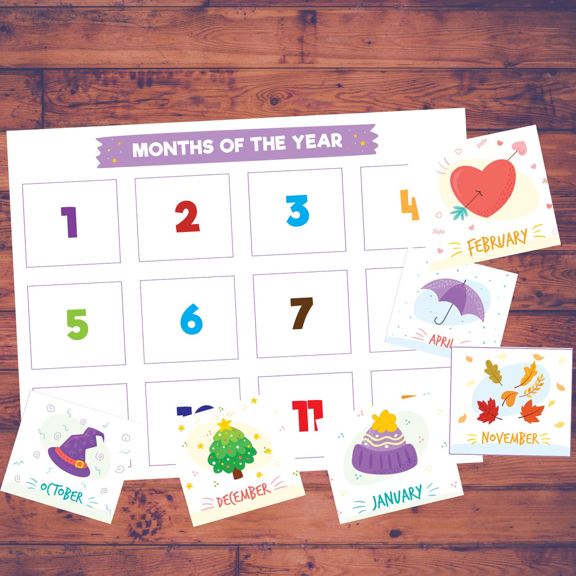 Months of the Year Printable Homeschool Worksheets Memory - Etsy