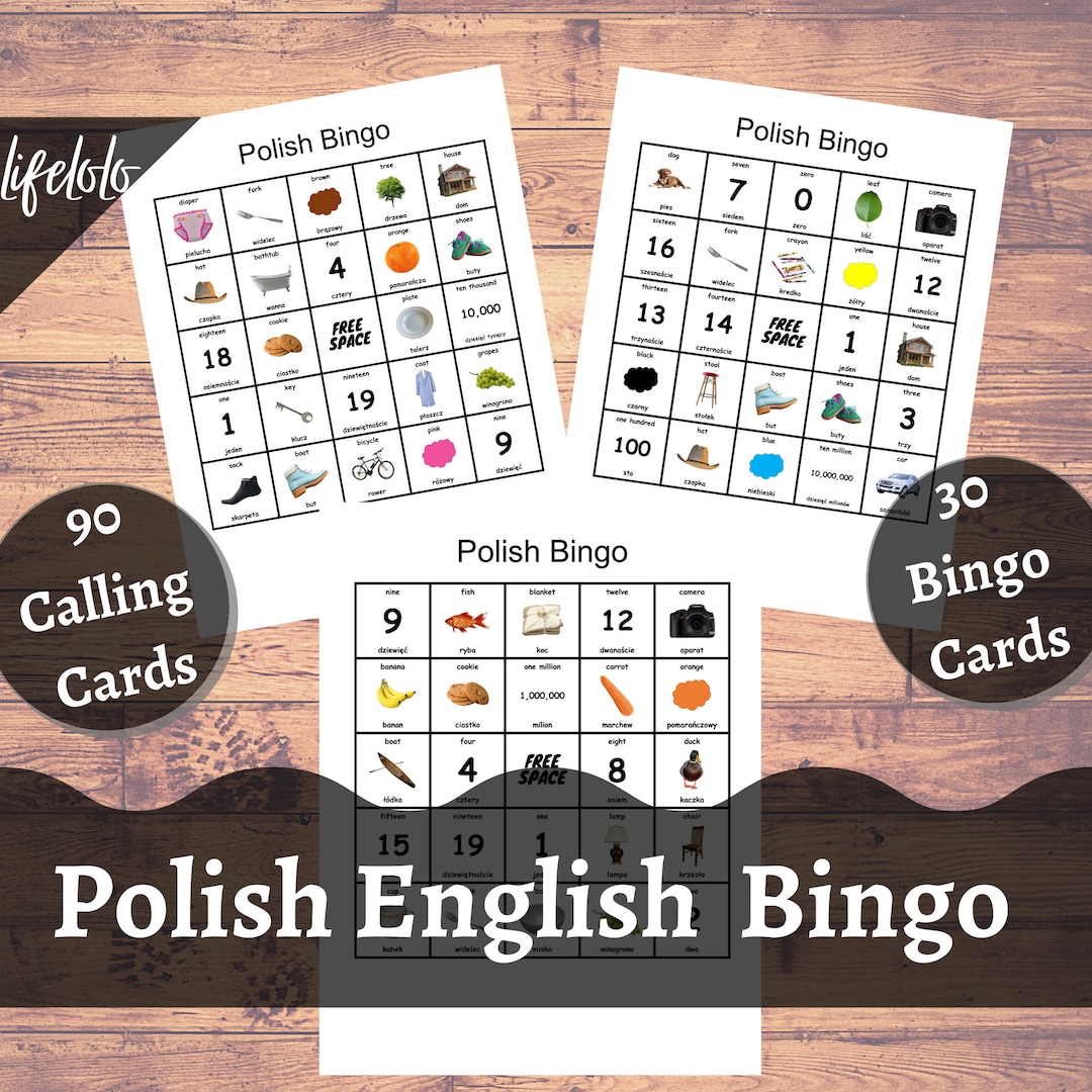 Polish Bingo Game for Kids, Polish English Bilingual Preschool Bingo