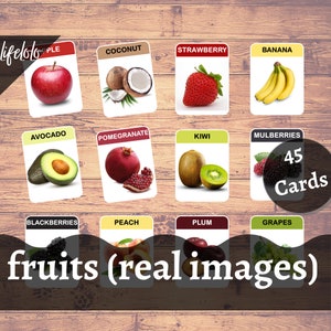FRUITS (Real Pictures) | 45 Flash Cards | Montessori Materials | Three Part Cards | Nomenclature Cards | Homeschooling - Digital Download