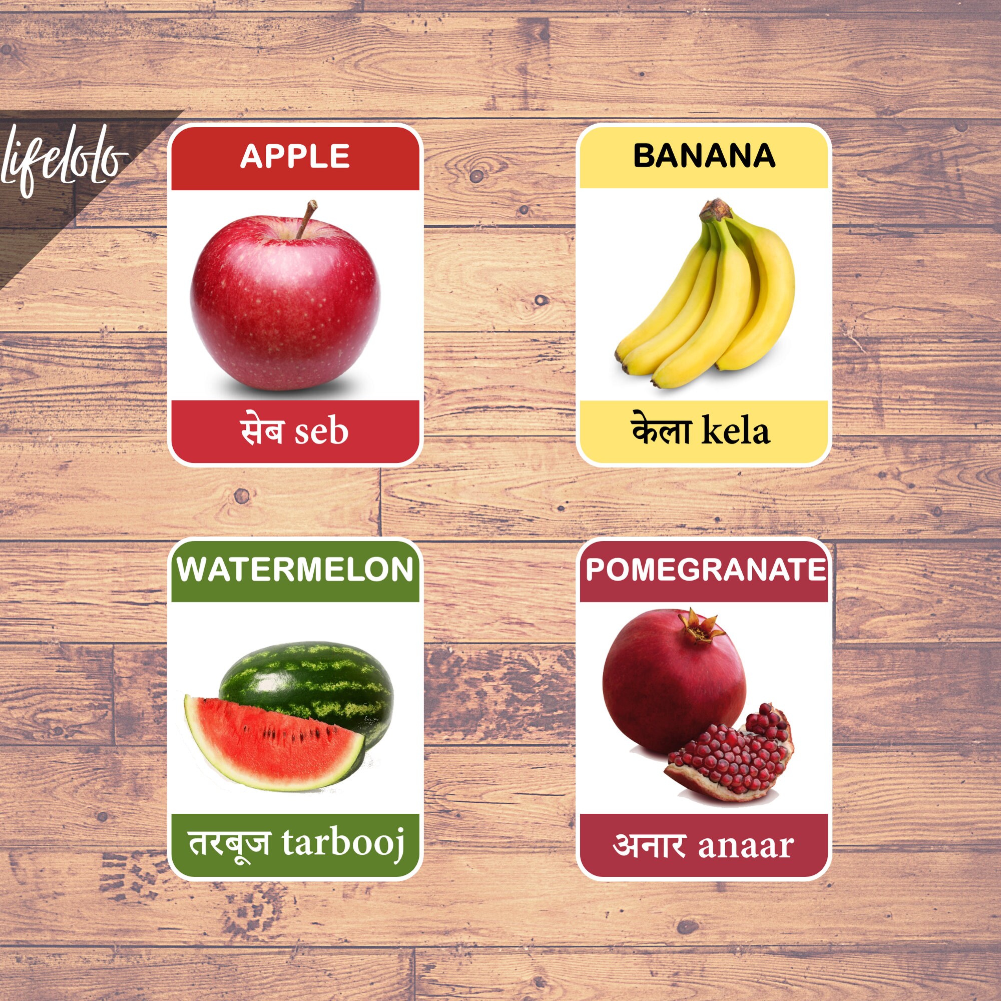 Fruits HINDI Version | English Bilingual Cards | Flash Cards ...