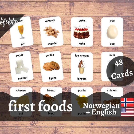 First Foods NORWEGIAN 48 Norwegian Flash Cards English Etsy