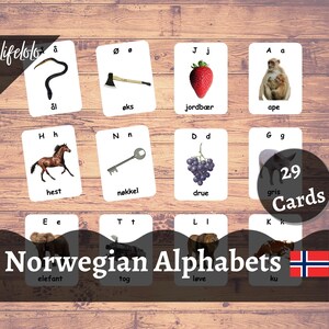 Tarjetas flash de alfabetos noruegos, tarjetas Montessori noruegas, educación en el hogar, imprimibles en preescolar, tarjetas imprimibles de letras noruegas