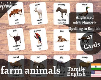 Farm Animals TAMIL English Bilingual Cards 27 Tamil - Etsy Canada Farm Animals TAMIL English Bilingual Cards 27 Tamil - Etsy Canada