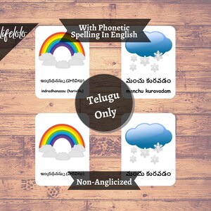 Weather Cards in TELUGU | Telugu Flash Cards | English Bilingual Cards