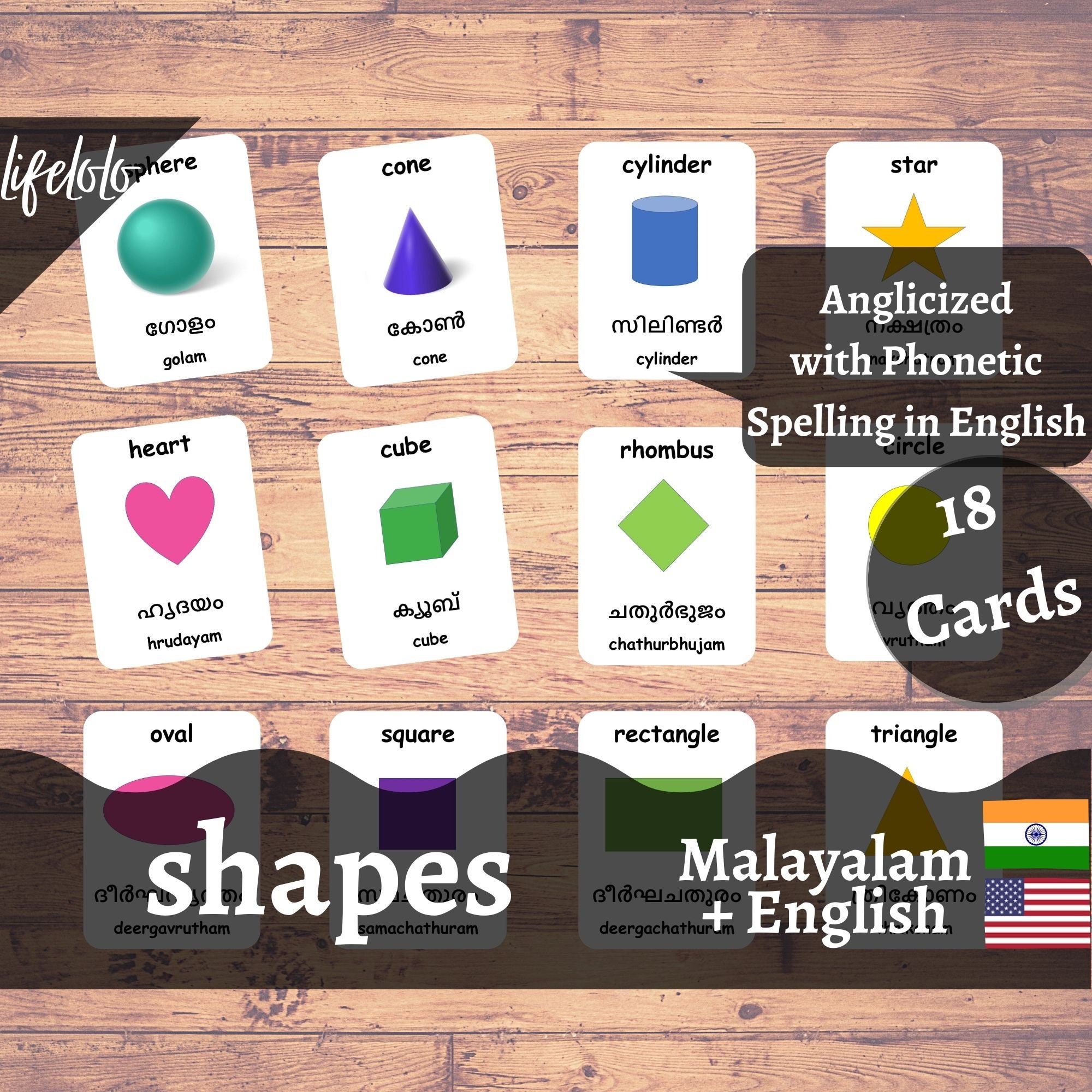 Shapes MALAYALAM Flash Cards English Bilingual Cards Geometric Shapes  Shapes Flash Cards Malayalam Flash Cards Printable Download 