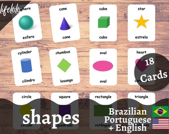 Formas Tarjetas Flash PORTUGUESA BRASILEÑA / Tarjetas Bilingües en Inglés / Formas Geométricas / Tarjetas Flash de Formas / Tarjetas Flash - Descarga Imprimible