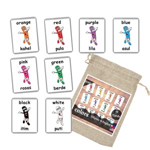 Printed Laminated Cards Colors Flash Cards Bilingual Flash | Etsy