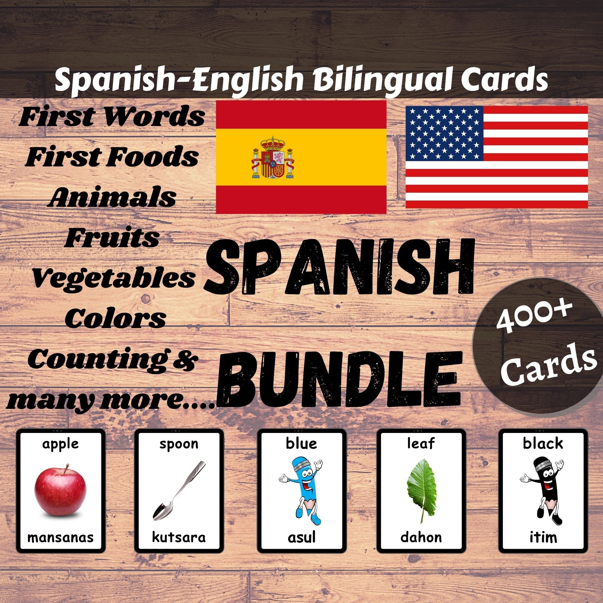 SPANISH Flash Cards BUNDLE Spanish English Bilingual Cards / Etsy
