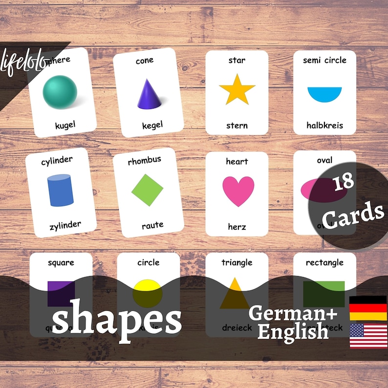 Shapes GERMAN Flash Cards | English Bilingual Cards | Geometric Shapes ...