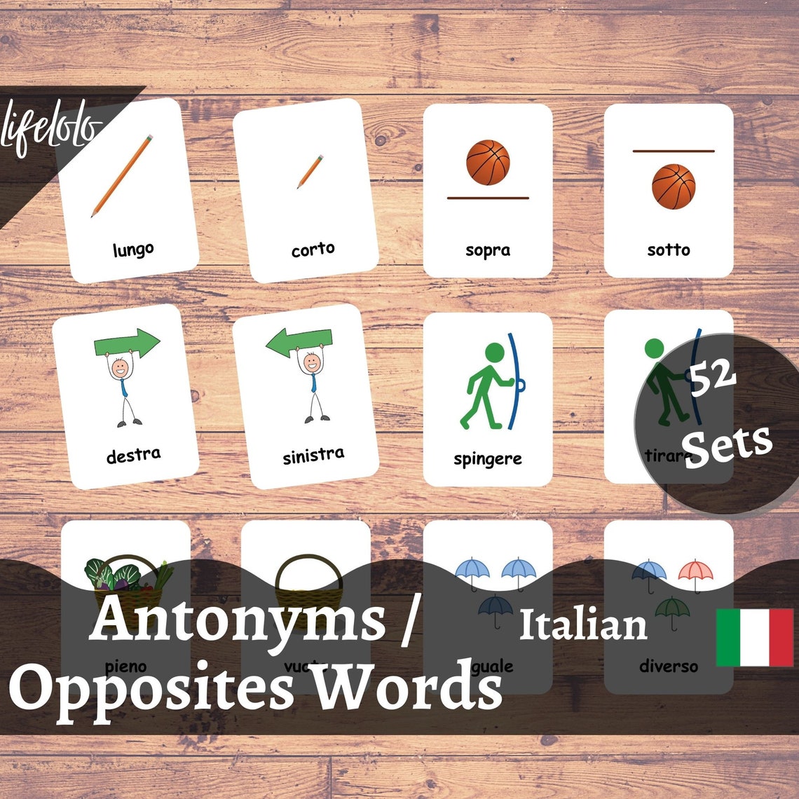 Antonyms ITALIAN Flashcards English Bilingual Cards 104 Etsy