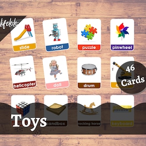 Kids Toys Flash Cards | 46 Montessori Cards | Early Learning | Homeschooling | Memory Games, Printable Cards, Three Part Card, Digital Cards