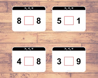 Mayor que, menor que, igual a (20 tarjetas)- Tarjetas didácticas / Educación en el hogar / Matemáticas / Material educativo - Descarga digital