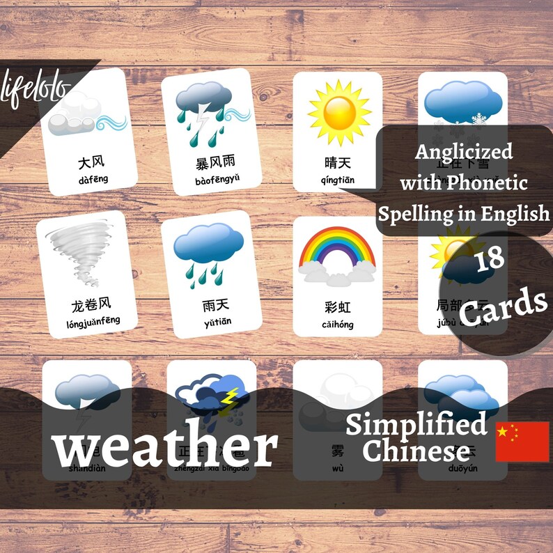 Weather Cards in Simplified CHINESE English Bilingual Cards ...