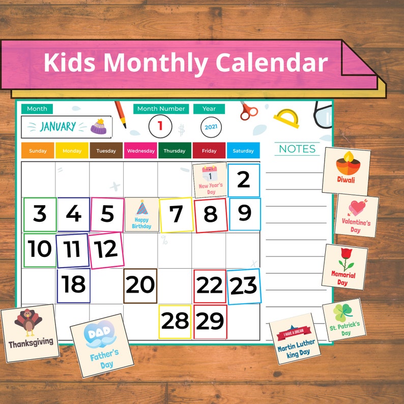 Kids Monthly Calendar Homeschool Calendar Activity Chart Etsy Kids Monthly Calendar Homeschool Calendar Activity Chart Etsy