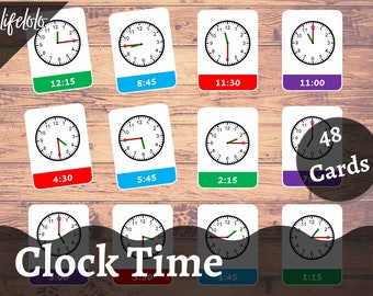Time Telling - 48 Flash Cards | Telling Time | Montessori Activity | 3 Part Cards | Nomenclature Cards | Homeschooling - Digital Download