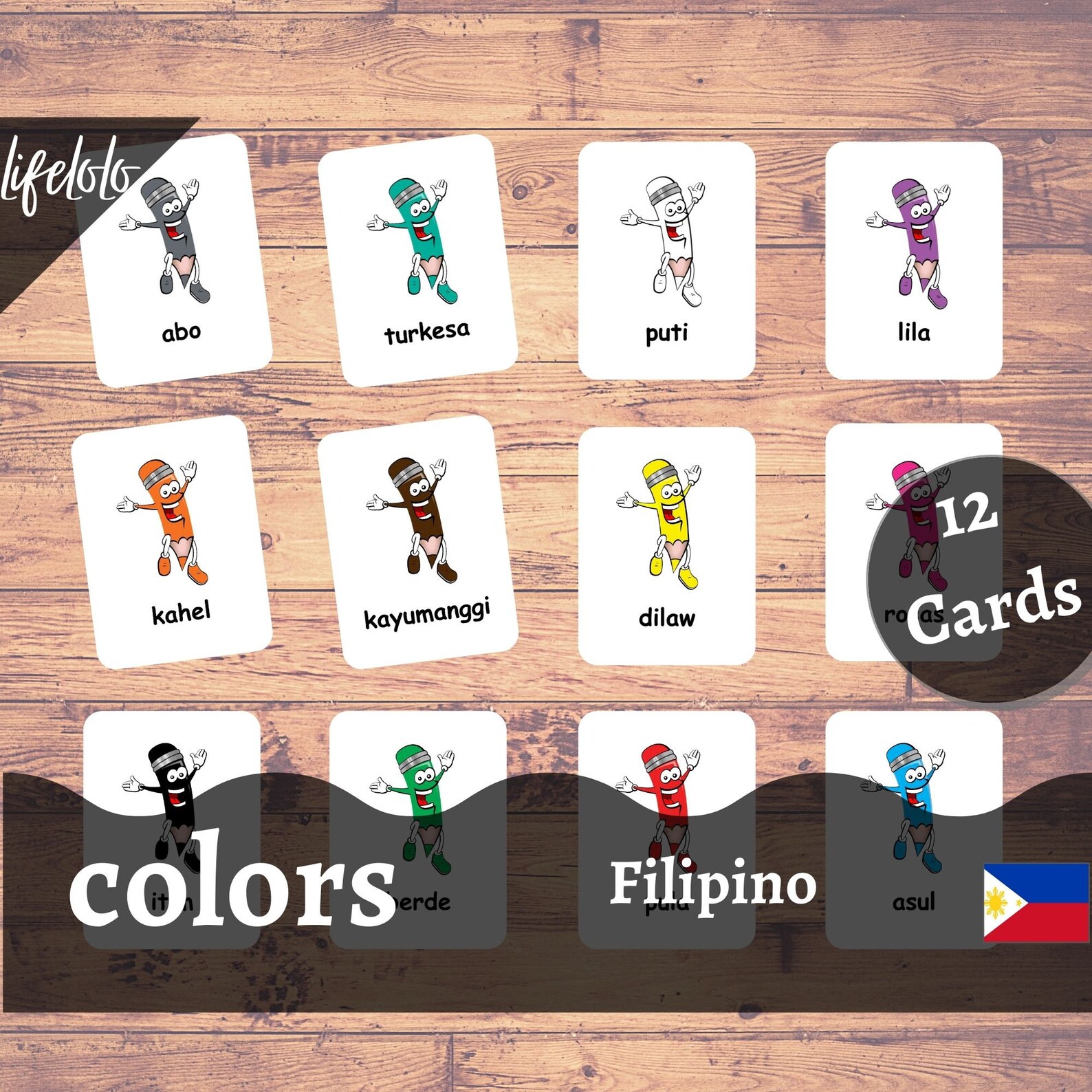 Colors FILIPINO Version - English Bilingual Cards | 12 Filipino Flash ...