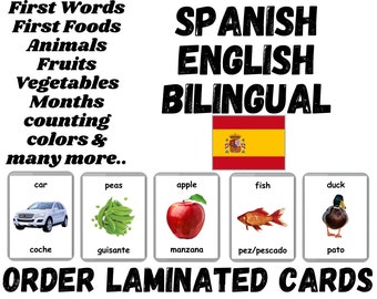 Spagnolo Laminato Flash Cards / Carte Flash fatte a mano / Laminato Carte In tre Parti / Bilingue - Inglese & Spagnolo