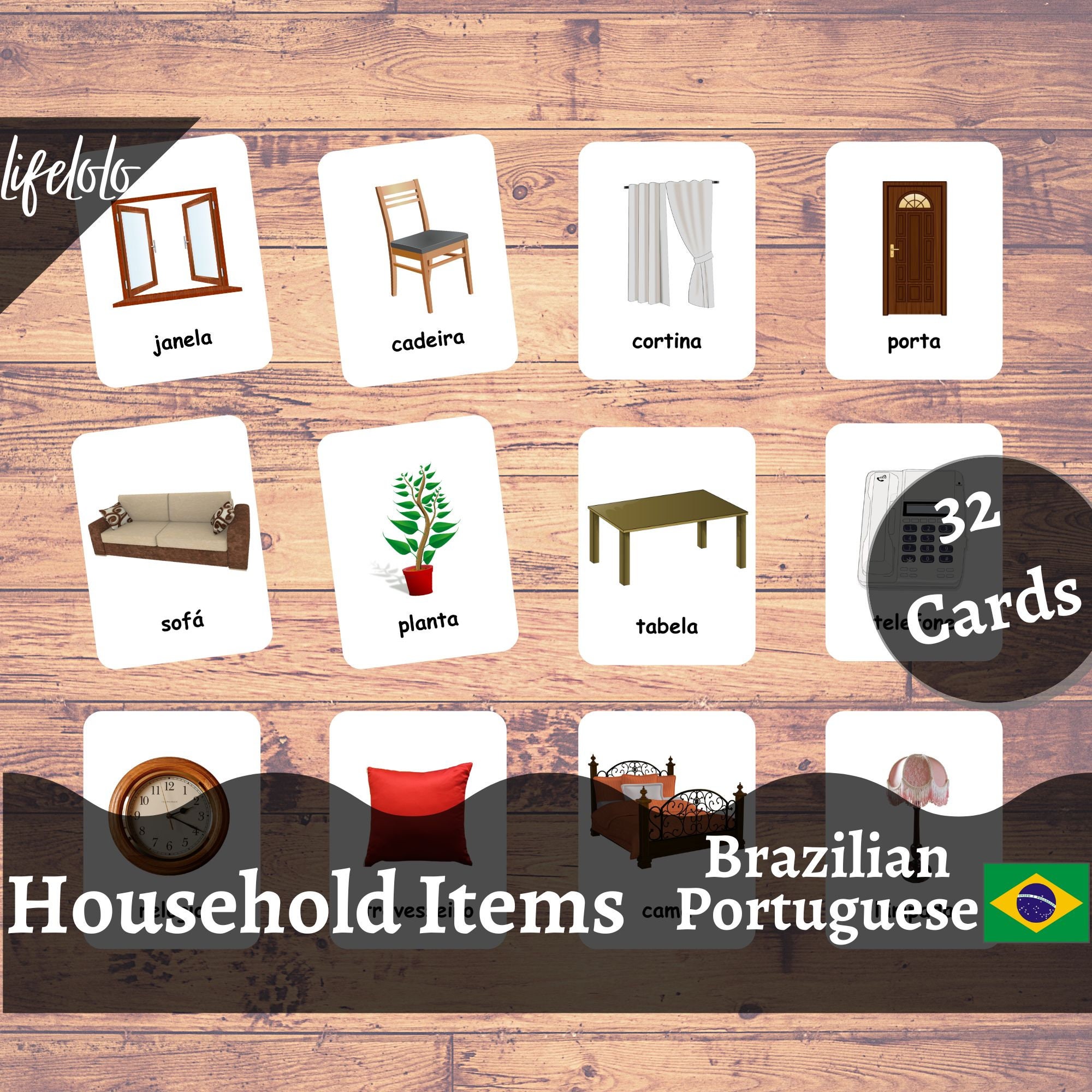Household Items BRAZILIAN PORTUGUESE Flash Cards, Bilingual Cards ...