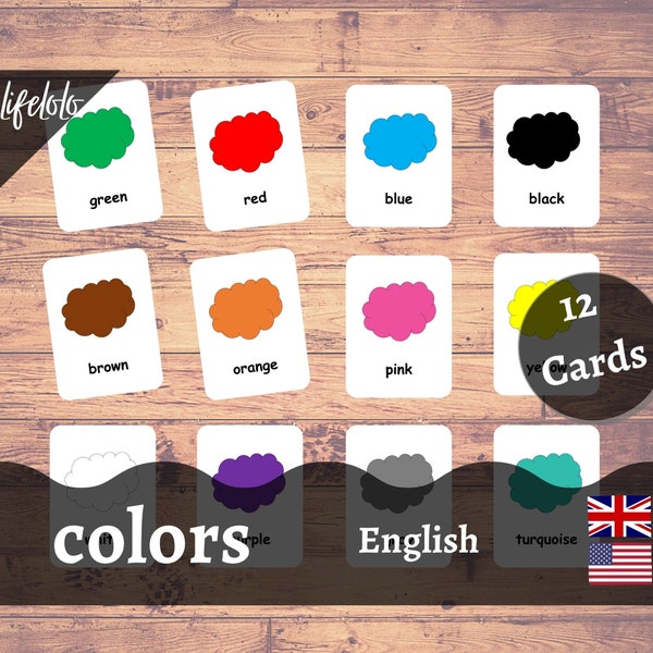 Colors - 12 Flash Cards | Homeschooling | Educational Material | Three Part Cards | Montessori Material | Flashcards - Download Printable